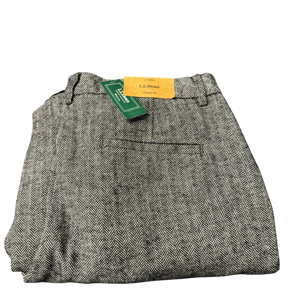 LL Bean Pants Womens 12 Petite (32x28) Weekend Herringbone Lined Classic Fit NEW